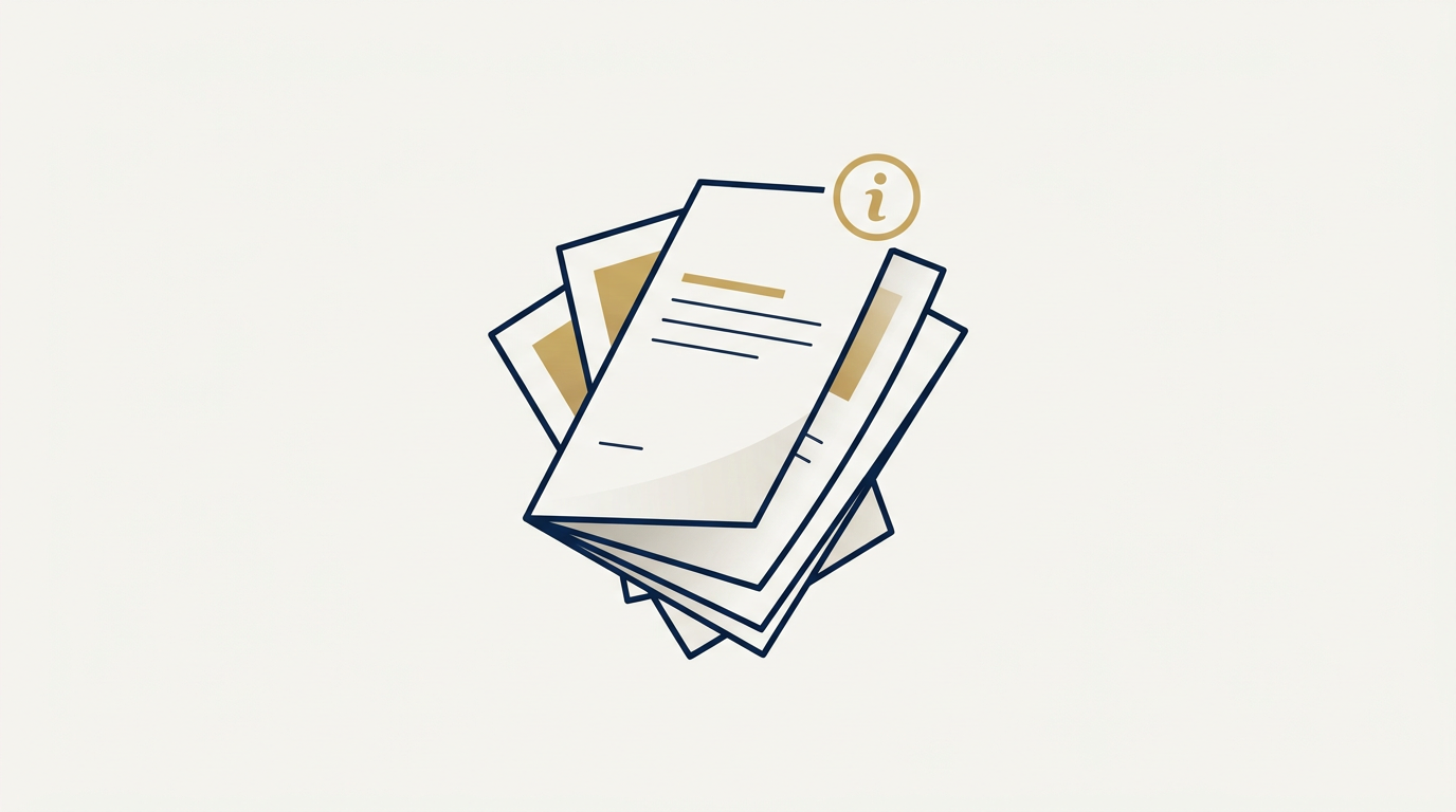 Illustration of stacked medical information brochures with an info icon